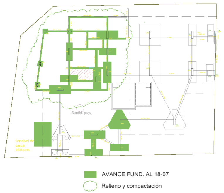 Fortschrittsplan der Fundamente von Park Lofts Los Arboles