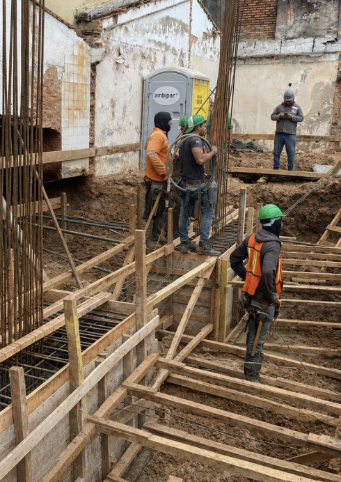 Rebar assembly and shoring work on adjoining walls at Park Lofts Los Arboles