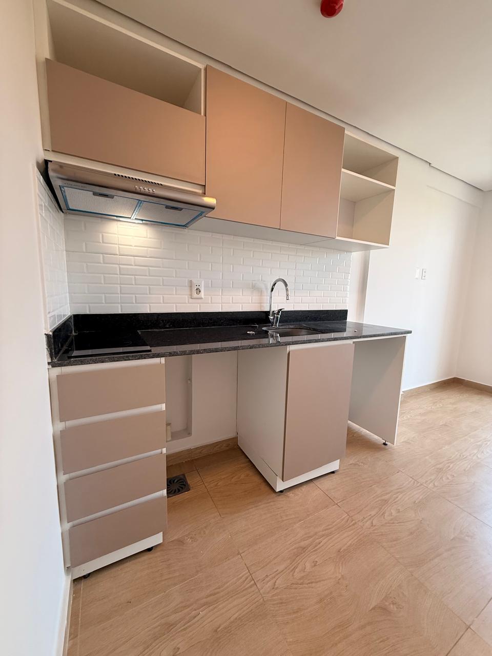 Ausgestattete Küche mit Granitarbeitsplatte und Dunstabzugshaube in einer Einheit von Park Lofts Recoleta